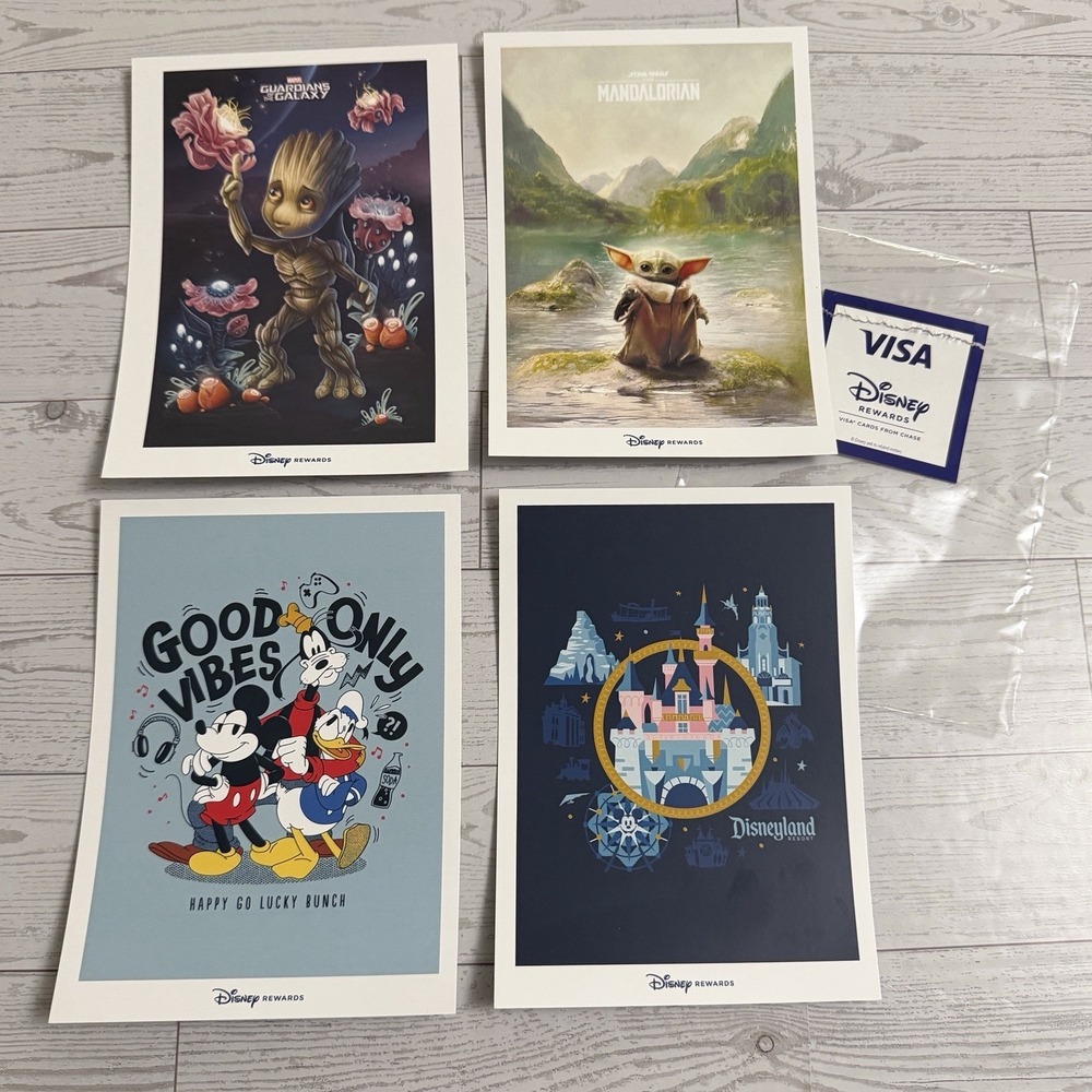 D23 Disney Rewards Chase Visa Exclusive Mini Poster Set Groot, Gogru, Mickey 5x7